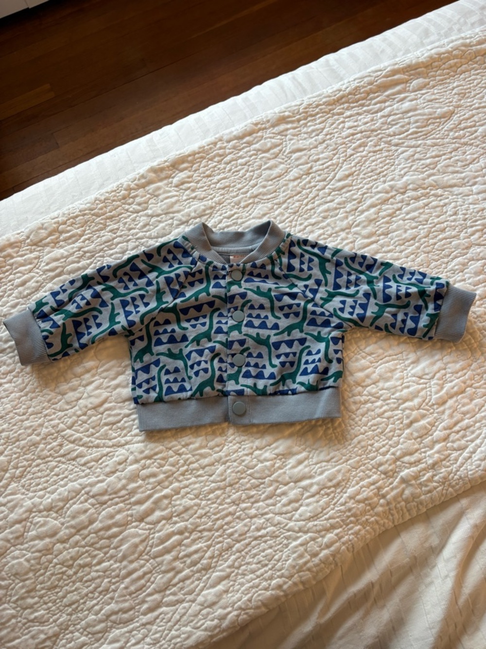 Hanna Andersson Blue and Green Patterned Snap-Front Sweatshirt